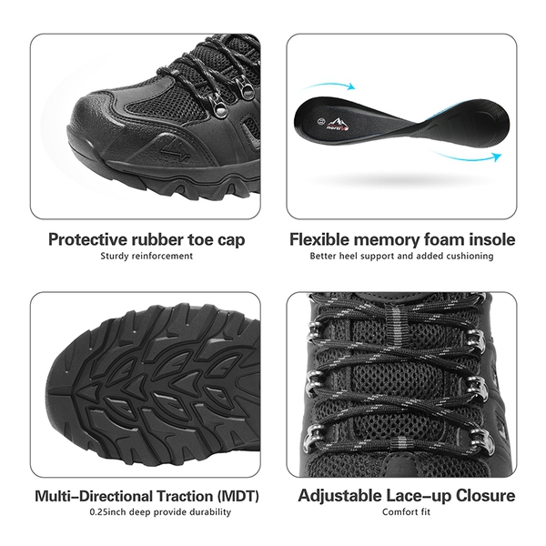 Men's Waterproof Low-Cut Hiking Shoes - BLACK/GREY-PU - 6